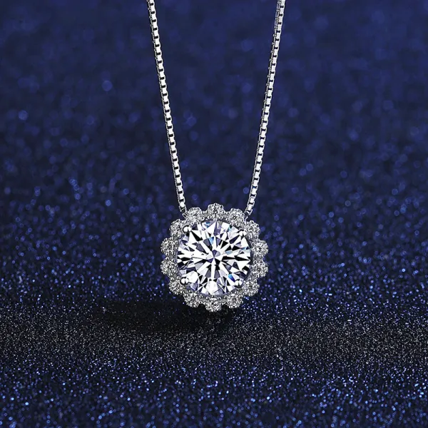 Sterling Silver Round Cut Moissanite Pendant Necklace