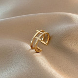 Silver Zircon Cross Fashion Jewelry Inlaid Diamond Adjustable Size Women Ring