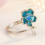 Silver Zircon Flowers Fashion Jewelry Inlaid Diamond Adjustable Size Women Ring