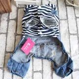 Pet Dog Cloth Blue Striped Shirt Denim Overall Suit Puppy Cloth