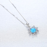 Sterling Silver Round Cut Sunflower Crystal Pendant Necklace