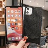 Leather Ferrule Drop Proof Phone Case for iPhone13 12 11 Pro Max with Crossbody Lanyard