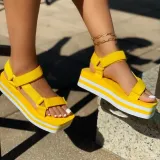 Square Toe Color Patchwork Magic Paste Thick Sole Muffin Platform  Sandals