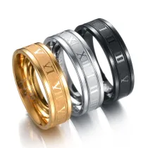 Men Silver Roman Numerals Fashion Jewelry Inlaid Women Ring