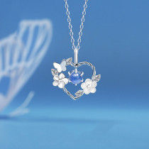 Sterling Silver Heart Gem Pendant Necklace