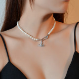 Luxury Freshwater Pearl Diamond Necklace Fashionable Personalized Planet Drop Choker Necklace For Women