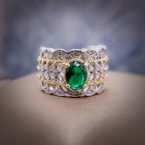 18K White Gold Rose Gold Hollow Out Pave Diamonds Emerald Cut Gemstone Vintage Rings