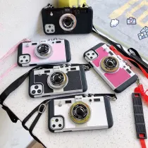 3D Retro Camera Style Drop Proof Phone Case for iPhone13 12 11 Pro Max with Crossbody Lanyard