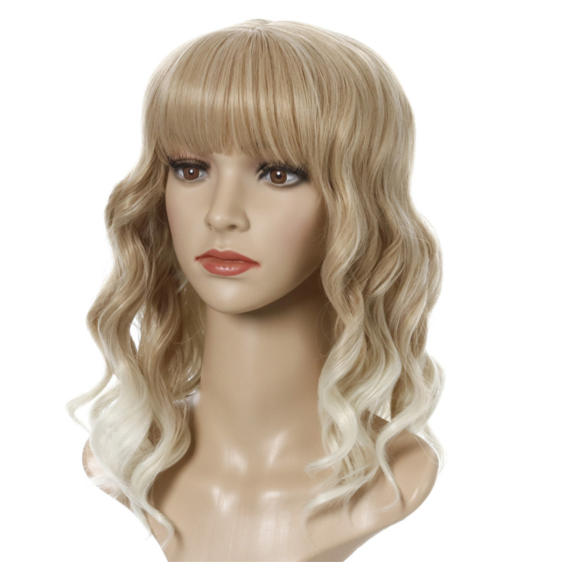 Women Synthetic Short Dye Wavy Hair Wigs Middle Parting Curly Wig