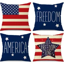 4PCS Home Cotton Decorative Throw Pillow Case American Independence Day Cushion Covers For Sofa Couch Bed Chair