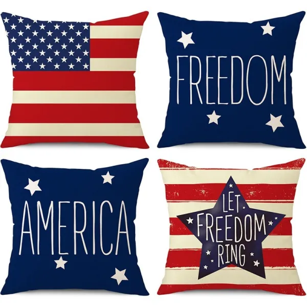 4PCS Home Cotton Decorative Throw Pillow Case American Independence Day Cushion Covers For Sofa Couch Bed Chair