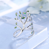 Silver Zircon Tree Fashion Jewelry Inlaid Diamond Adjustable Size Women Ring
