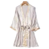 Women 2 Pieces Satin Silk Sleepwear Long Sleeve Robe Nightgown and Sling Sleep Dress Pajamas Set