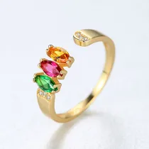 14K Rose Gold Radiant Cut Gemstone Adjustable Rings