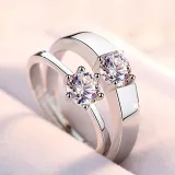 Couples Silver Zircon Hexagram Fashion Jewelry Inlaid Diamond Adjustable Size Women Ring