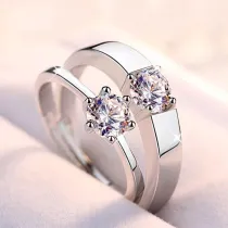 Couples Silver Zircon Hexagram Fashion Jewelry Inlaid Diamond Adjustable Size Women Ring