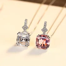 Sterling Silver Radiant Cut Diamond Pendant Necklace