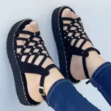 Women Platform Ankle Buckle Hollow Out Cross Leisure Sandalias