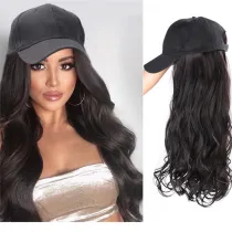 Women Long Brown Black Wave Wig With Hat