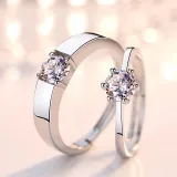 Couples Silver Zircon Hexagram Fashion Jewelry Inlaid Diamond Adjustable Size Women Ring