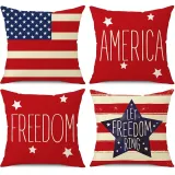 4PCS Home American Independence Day Cotton Decorative Throw Pillow Case Cushion Covers For Sofa Couch Bed Chair