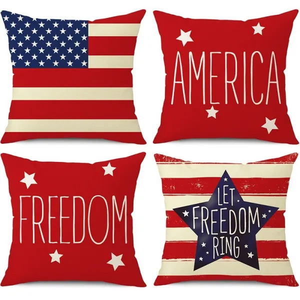 4PCS Home American Independence Day Cotton Decorative Throw Pillow Case Cushion Covers For Sofa Couch Bed Chair