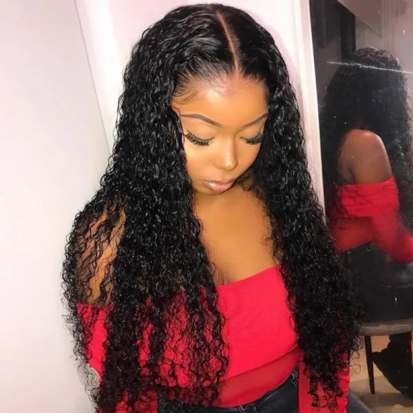 Women Synthetic Small Curly Long Hair Wig Middle Parting Curly Wigs