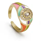 Enamel Color Double Layer Oval Gold Plated Crystal Open Rings Women Jewelry For Party