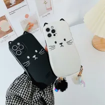 Cute Cat Drop Proof Phone Case for iPhone13 12 11 Pro Max with Fluff Ball Pendant