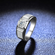 Sterling Silver Semi Pave Diamonds Solitaire Princess Cut Sparking Moissanite Rings