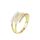 Pearl Fashion Jewelry Inlaid Diamond Adjustable Size Women Ring