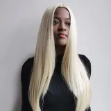 Women Synthetic Black Long Color Straight Hair Wigs Middle Parting Wig
