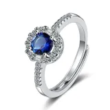 Silver Zircon Blue Fashion Jewelry Inlaid Diamond Adjustable Size Women Ring