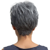 Women Short Straight Gray White Hair Wig