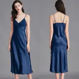 Women Sling Sleeveless Satin Silk Sleepwear V-Neck Maxi Dress Pajamas