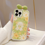 Cute Bowknot Printed Honey Peach Flower Phone Case for iphone13 12 11 Pro Max