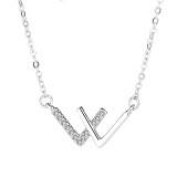 Sterling Silver V Moissanite Diamonds Pendant Necklace