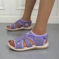 Women Open Toe Fish Mouth Cross Tie Hollow Out Velcro Sandals