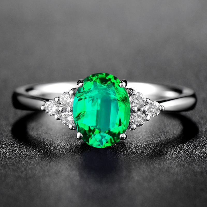 Silver Zircon Green Fashion Jewelry Inlaid Diamond Adjustable Size Women Ring