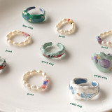 Vintage Irregular Colorful Glaze Pearl Finger Rings Personalized Hand Painted Enamel Open Ring Party Gift