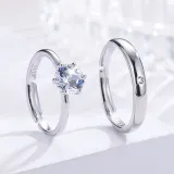 Couples Silver Zircon Hexagram Fashion Jewelry Inlaid Diamond Adjustable Size Women Ring
