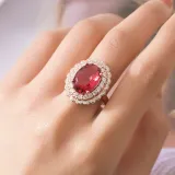 Red Zircon Rose Sunflower Fashion Jewelry Inlaid Diamond Adjustable Size Women Ring