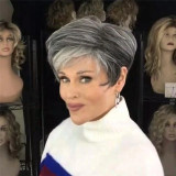 Women Silver Grey Short Roll Wig