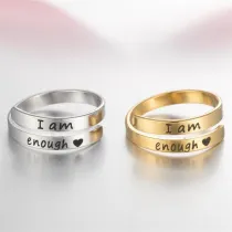 Golden Zircon I Am Enough Fashion Jewelry Inlaid Diamond Adjustable Size Women Ring