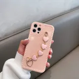 3D Heart Frame Drop Proof Phone Case for iPhone13 12 11 Pro Max with Love Heart Chain Wristband