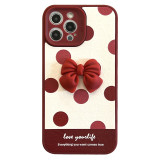 Wine Red Wave Point Bowknot Drop Proof Phone Case for iPhone13 12 11 Pro Max