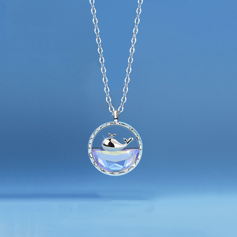 Sterling Silver Whale Gemstone Pendant Necklace