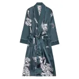 Women 2 Pieces Satin Silk Sleepwear Printed Robe Nightgown and Shorts Pajamas Set