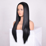 Women Synthetic Black Long Straight Hair Wigs Middle Parting Wig