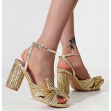 Women Bow Tie Strap Fish Mouth Slingback Chunky Heels Sandals